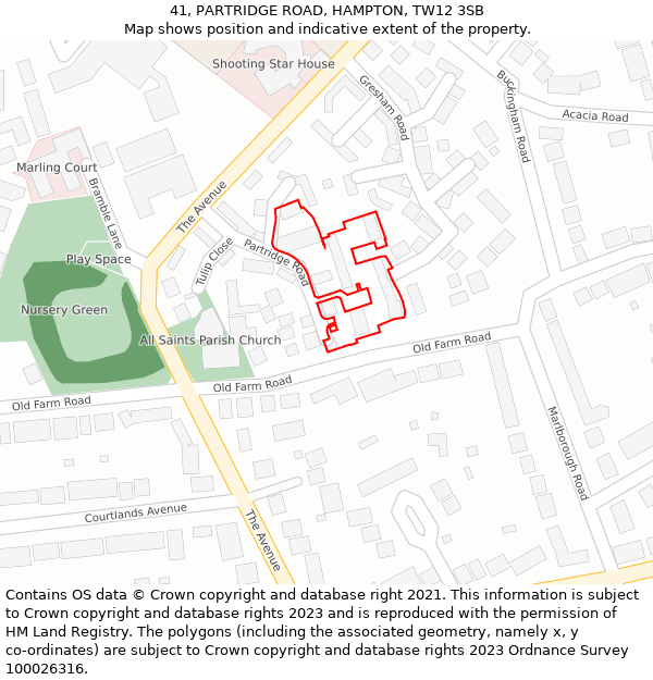 41, PARTRIDGE ROAD, HAMPTON, TW12 3SB: Location map and indicative extent of plot