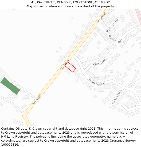 41, PAY STREET, DENSOLE, FOLKESTONE, CT18 7DY: Location map and indicative extent of plot