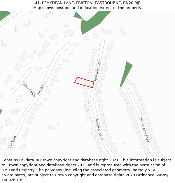 41, PEAKDEAN LANE, FRISTON, EASTBOURNE, BN20 0JE: Location map and indicative extent of plot