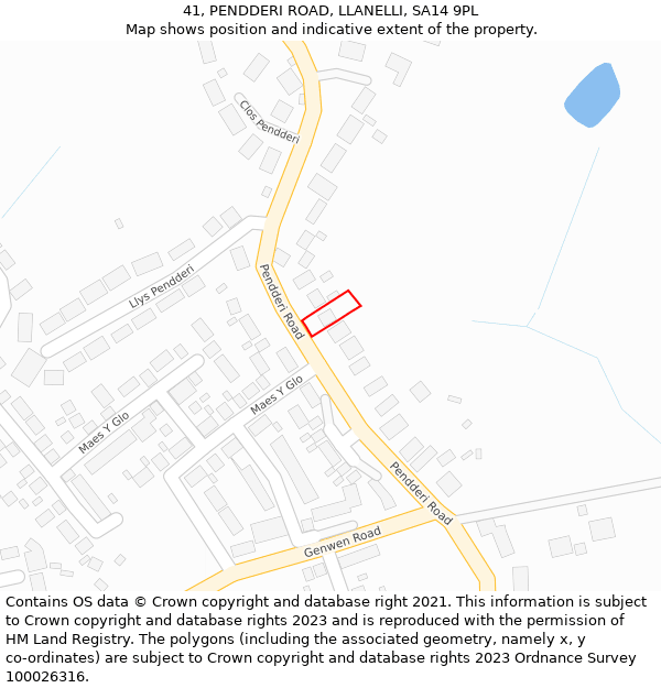 41, PENDDERI ROAD, LLANELLI, SA14 9PL: Location map and indicative extent of plot