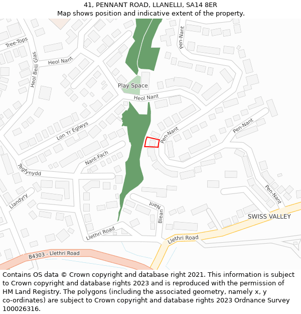 41, PENNANT ROAD, LLANELLI, SA14 8ER: Location map and indicative extent of plot
