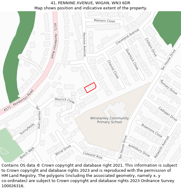 41, PENNINE AVENUE, WIGAN, WN3 6DR: Location map and indicative extent of plot