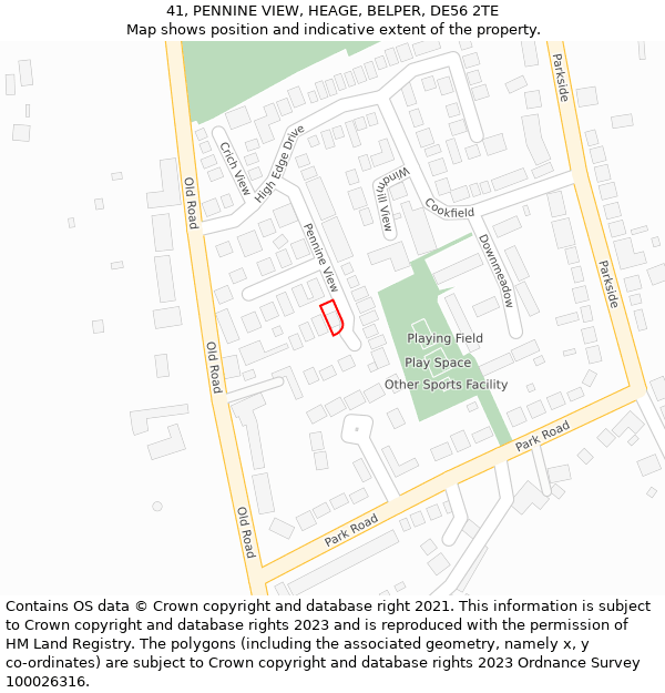 41, PENNINE VIEW, HEAGE, BELPER, DE56 2TE: Location map and indicative extent of plot