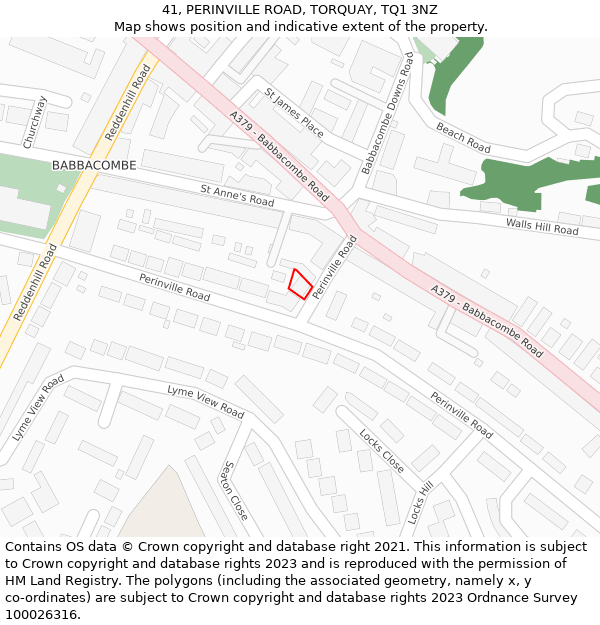 41, PERINVILLE ROAD, TORQUAY, TQ1 3NZ: Location map and indicative extent of plot