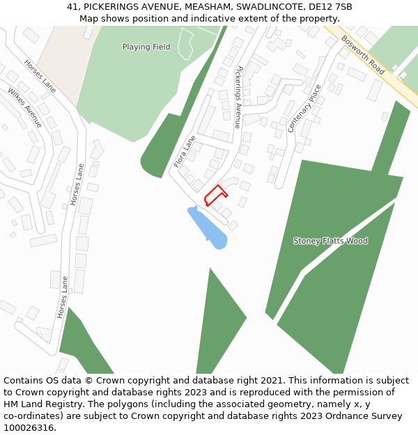 41, PICKERINGS AVENUE, MEASHAM, SWADLINCOTE, DE12 7SB: Location map and indicative extent of plot