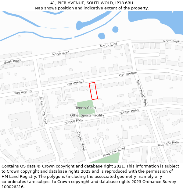 41, PIER AVENUE, SOUTHWOLD, IP18 6BU: Location map and indicative extent of plot