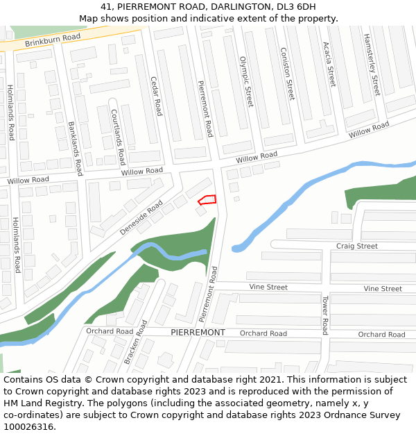 41, PIERREMONT ROAD, DARLINGTON, DL3 6DH: Location map and indicative extent of plot