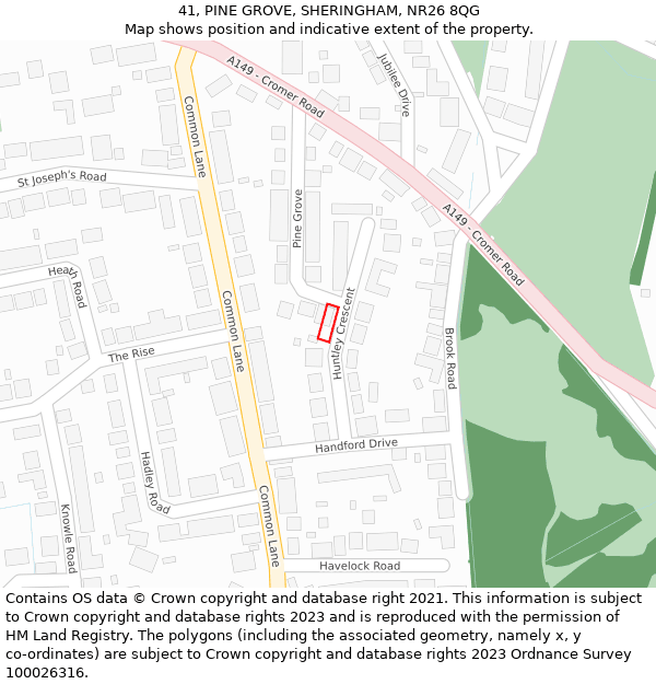 41, PINE GROVE, SHERINGHAM, NR26 8QG: Location map and indicative extent of plot