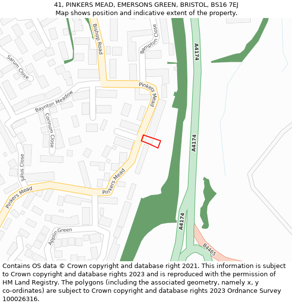 41, PINKERS MEAD, EMERSONS GREEN, BRISTOL, BS16 7EJ: Location map and indicative extent of plot