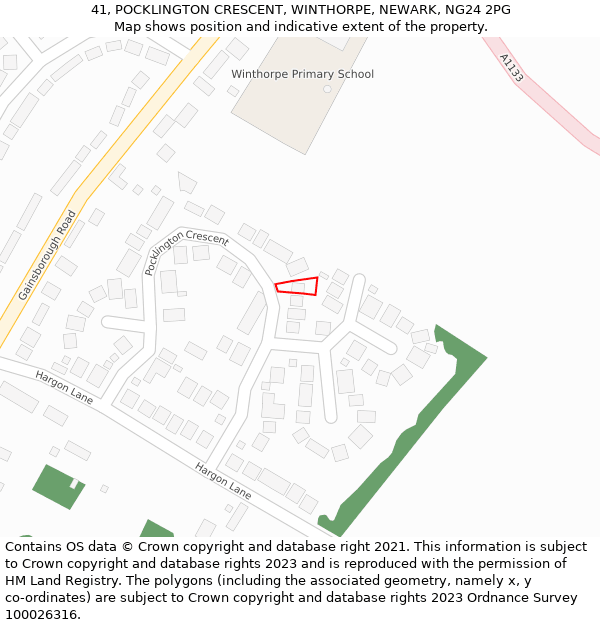 41, POCKLINGTON CRESCENT, WINTHORPE, NEWARK, NG24 2PG: Location map and indicative extent of plot