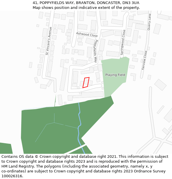 41, POPPYFIELDS WAY, BRANTON, DONCASTER, DN3 3UA: Location map and indicative extent of plot