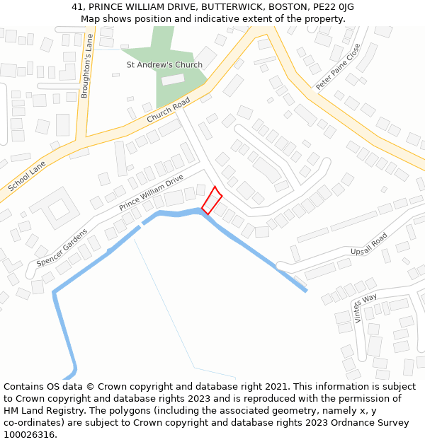 41, PRINCE WILLIAM DRIVE, BUTTERWICK, BOSTON, PE22 0JG: Location map and indicative extent of plot