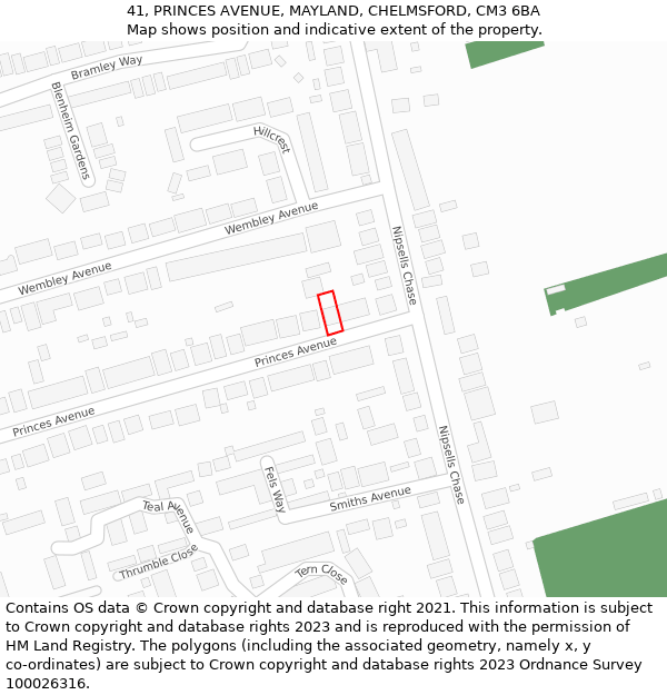 41, PRINCES AVENUE, MAYLAND, CHELMSFORD, CM3 6BA: Location map and indicative extent of plot