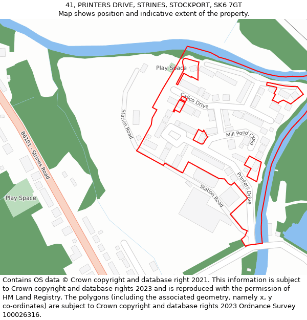 41, PRINTERS DRIVE, STRINES, STOCKPORT, SK6 7GT: Location map and indicative extent of plot