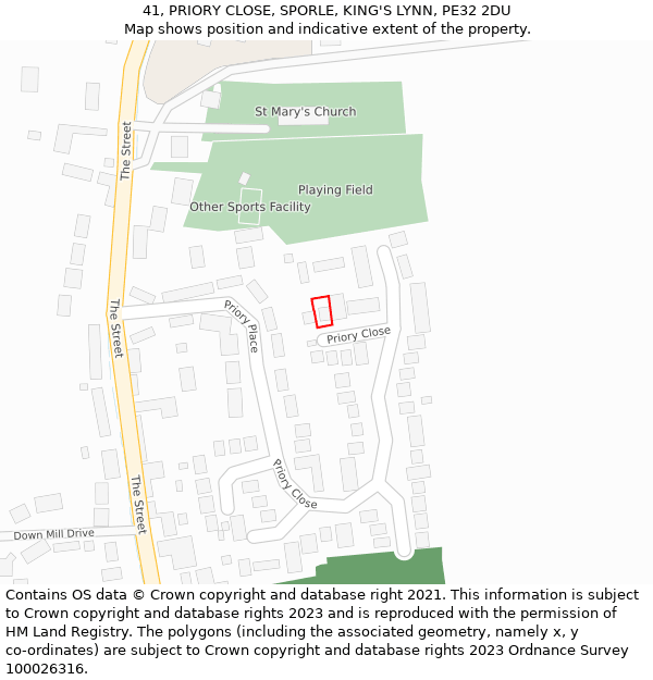 41, PRIORY CLOSE, SPORLE, KING'S LYNN, PE32 2DU: Location map and indicative extent of plot