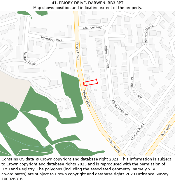 41, PRIORY DRIVE, DARWEN, BB3 3PT: Location map and indicative extent of plot