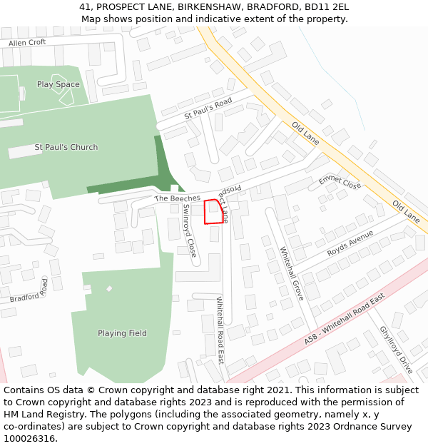 41, PROSPECT LANE, BIRKENSHAW, BRADFORD, BD11 2EL: Location map and indicative extent of plot