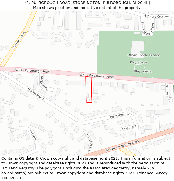 41, PULBOROUGH ROAD, STORRINGTON, PULBOROUGH, RH20 4HJ: Location map and indicative extent of plot