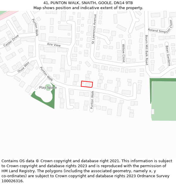 41, PUNTON WALK, SNAITH, GOOLE, DN14 9TB: Location map and indicative extent of plot