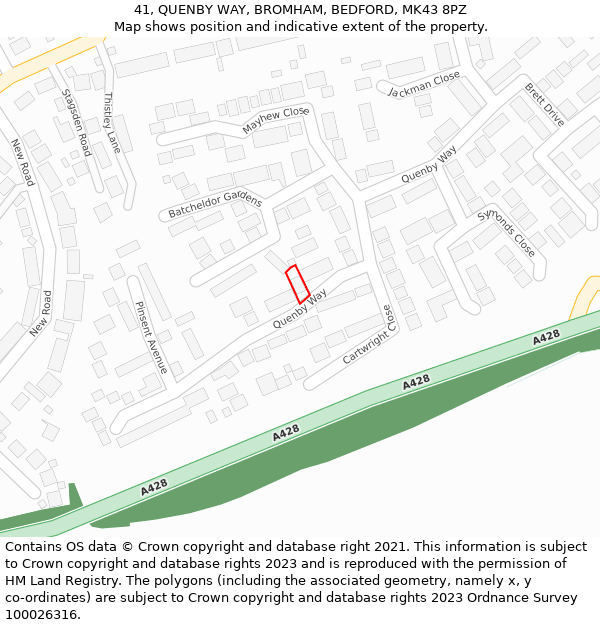 41, QUENBY WAY, BROMHAM, BEDFORD, MK43 8PZ: Location map and indicative extent of plot