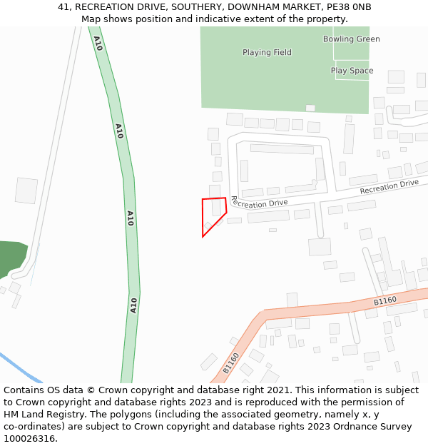 41, RECREATION DRIVE, SOUTHERY, DOWNHAM MARKET, PE38 0NB: Location map and indicative extent of plot