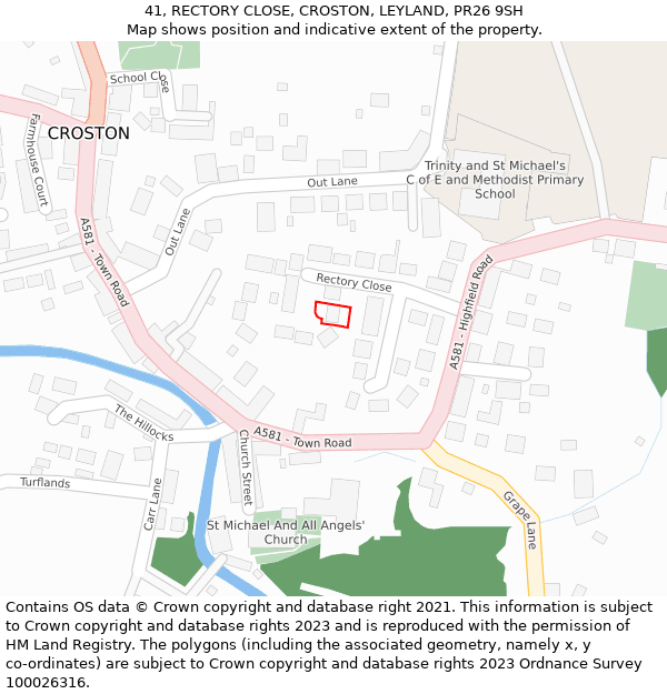 41, RECTORY CLOSE, CROSTON, LEYLAND, PR26 9SH: Location map and indicative extent of plot