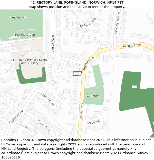 41, RECTORY LANE, PORINGLAND, NORWICH, NR14 7ST: Location map and indicative extent of plot