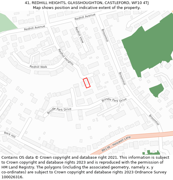 41, REDHILL HEIGHTS, GLASSHOUGHTON, CASTLEFORD, WF10 4TJ: Location map and indicative extent of plot