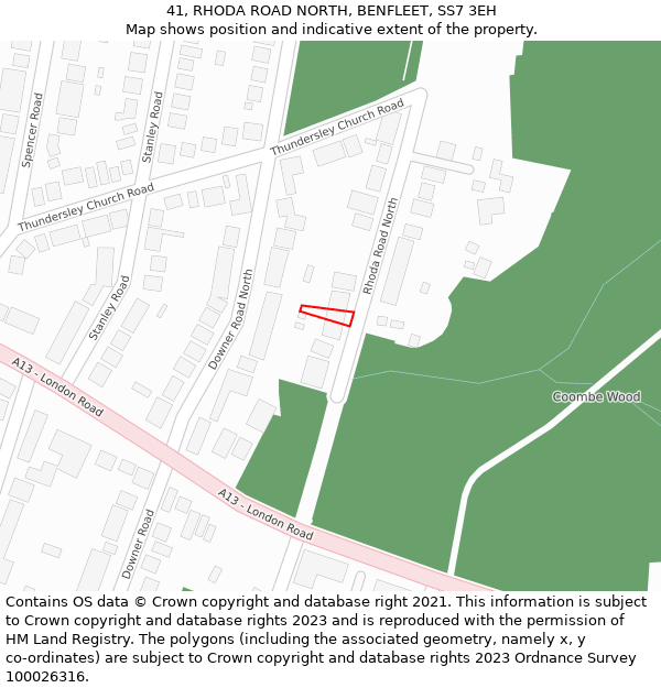 41, RHODA ROAD NORTH, BENFLEET, SS7 3EH: Location map and indicative extent of plot