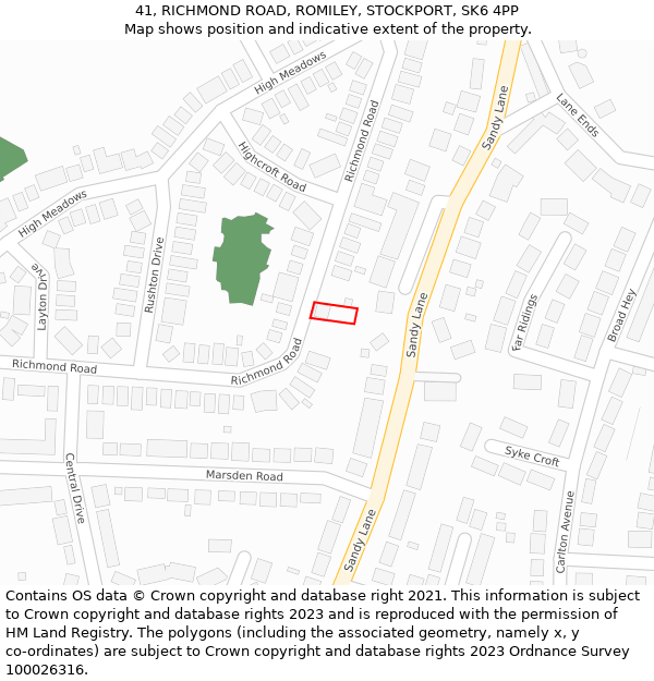41, RICHMOND ROAD, ROMILEY, STOCKPORT, SK6 4PP: Location map and indicative extent of plot
