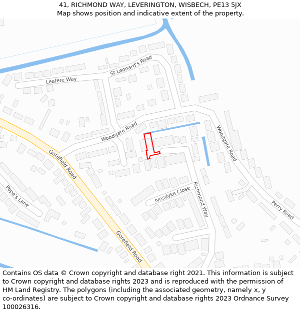 41, RICHMOND WAY, LEVERINGTON, WISBECH, PE13 5JX: Location map and indicative extent of plot