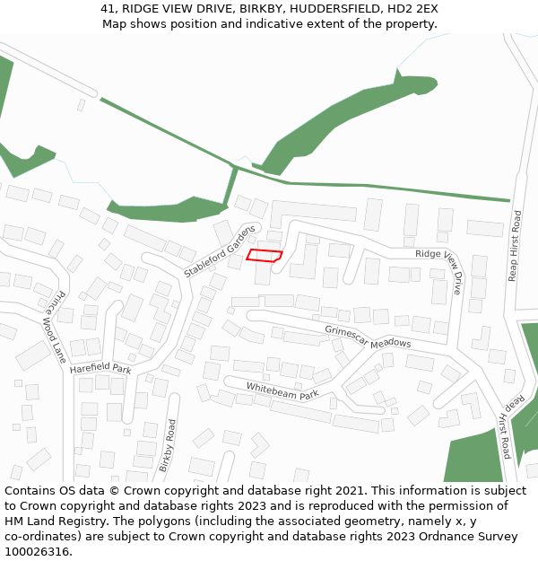 41, RIDGE VIEW DRIVE, BIRKBY, HUDDERSFIELD, HD2 2EX: Location map and indicative extent of plot