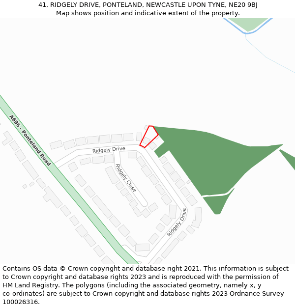 41, RIDGELY DRIVE, PONTELAND, NEWCASTLE UPON TYNE, NE20 9BJ: Location map and indicative extent of plot