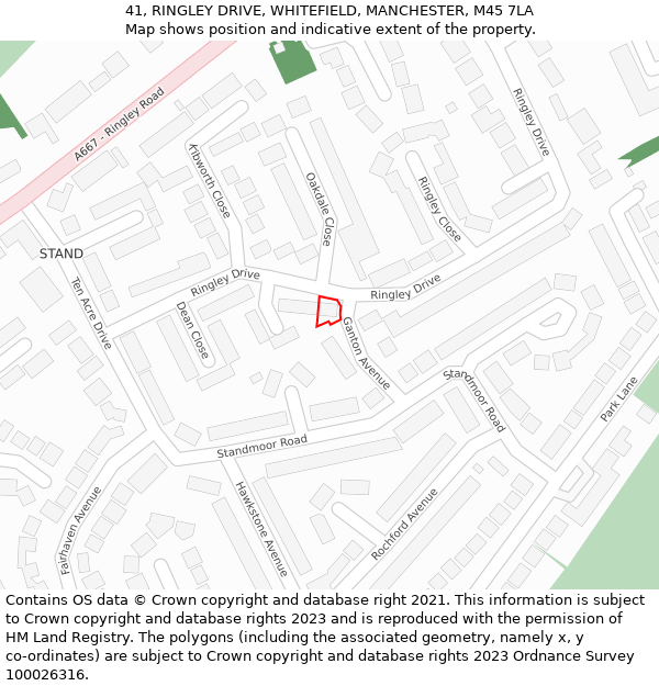 41, RINGLEY DRIVE, WHITEFIELD, MANCHESTER, M45 7LA: Location map and indicative extent of plot