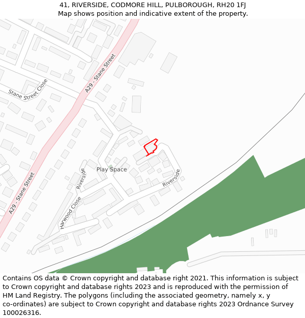 41, RIVERSIDE, CODMORE HILL, PULBOROUGH, RH20 1FJ: Location map and indicative extent of plot