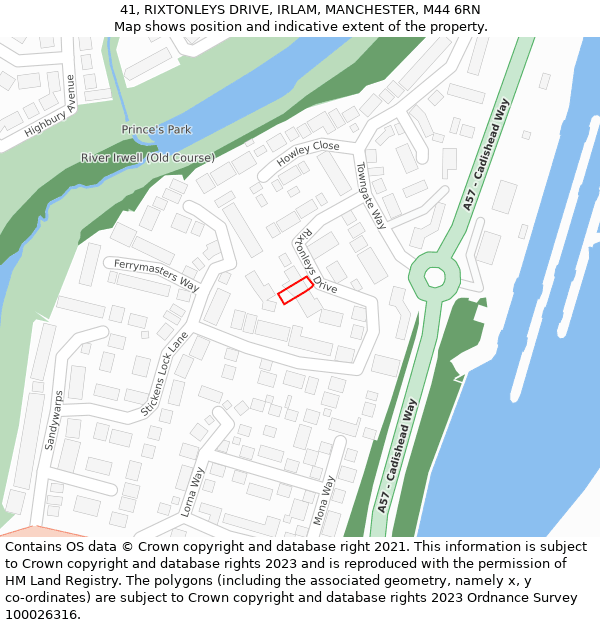 41, RIXTONLEYS DRIVE, IRLAM, MANCHESTER, M44 6RN: Location map and indicative extent of plot