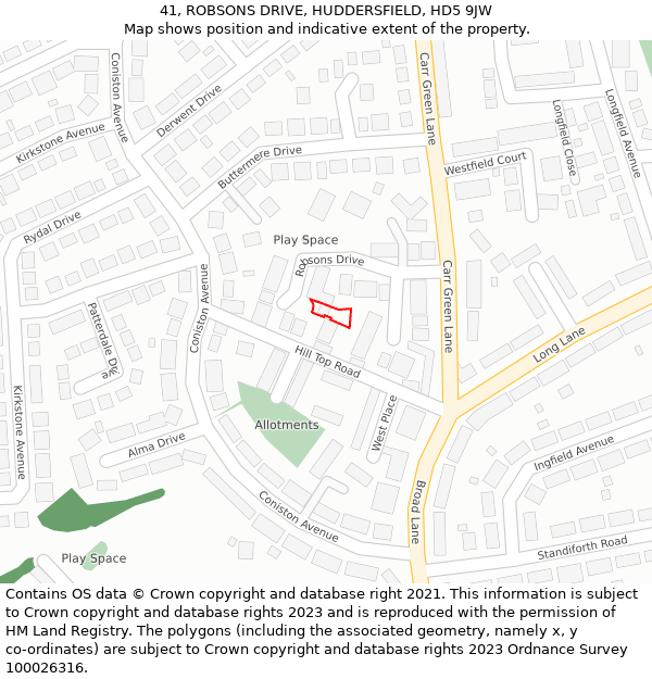 41, ROBSONS DRIVE, HUDDERSFIELD, HD5 9JW: Location map and indicative extent of plot