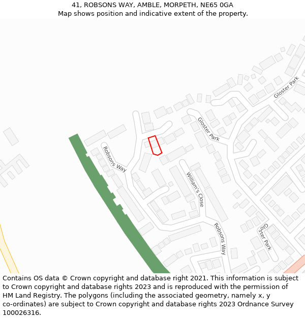 41, ROBSONS WAY, AMBLE, MORPETH, NE65 0GA: Location map and indicative extent of plot