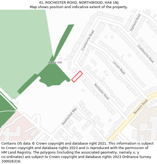 41, ROCHESTER ROAD, NORTHWOOD, HA6 1NJ: Location map and indicative extent of plot
