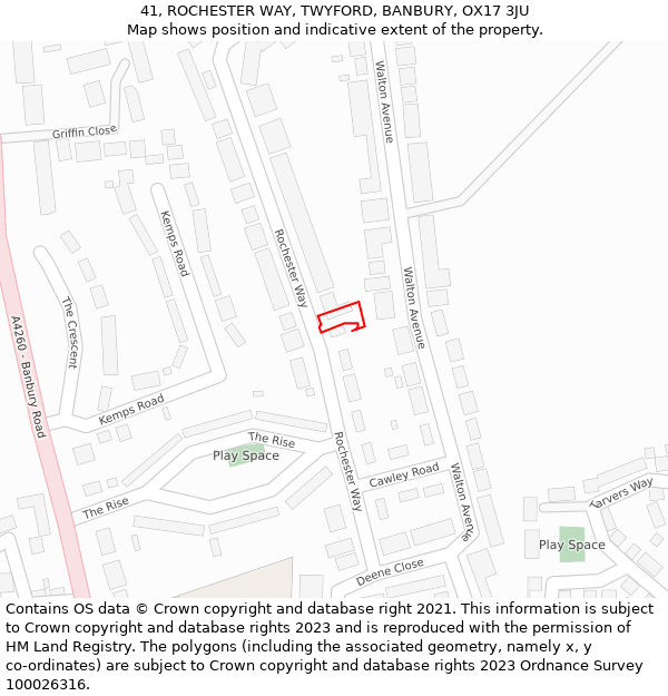 41, ROCHESTER WAY, TWYFORD, BANBURY, OX17 3JU: Location map and indicative extent of plot