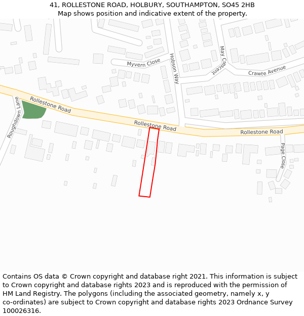 41, ROLLESTONE ROAD, HOLBURY, SOUTHAMPTON, SO45 2HB: Location map and indicative extent of plot