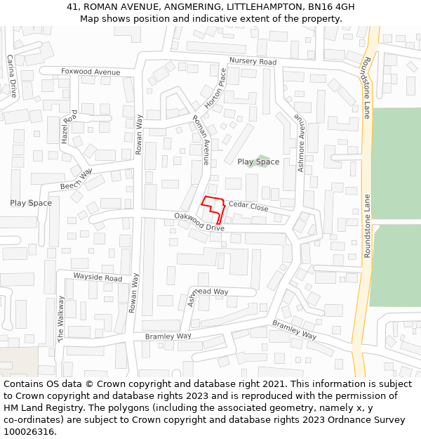 41, ROMAN AVENUE, ANGMERING, LITTLEHAMPTON, BN16 4GH: Location map and indicative extent of plot