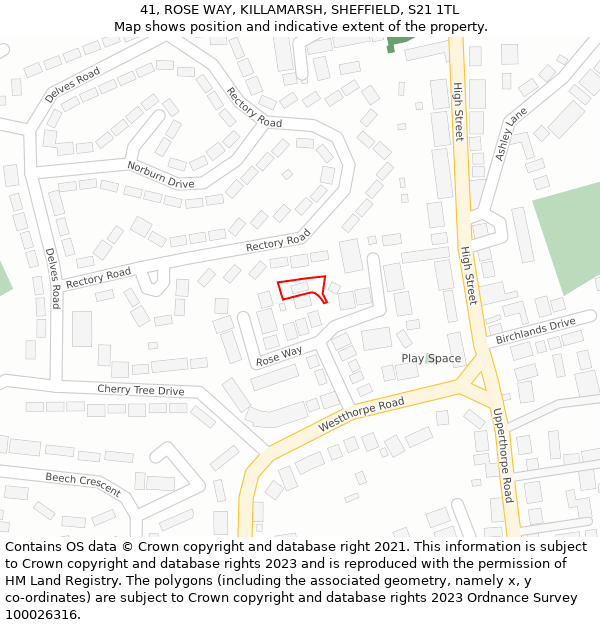 41, ROSE WAY, KILLAMARSH, SHEFFIELD, S21 1TL: Location map and indicative extent of plot