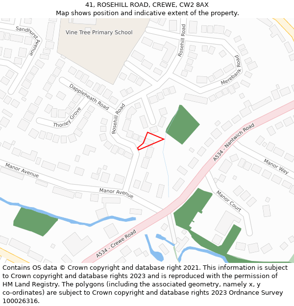 41, ROSEHILL ROAD, CREWE, CW2 8AX: Location map and indicative extent of plot