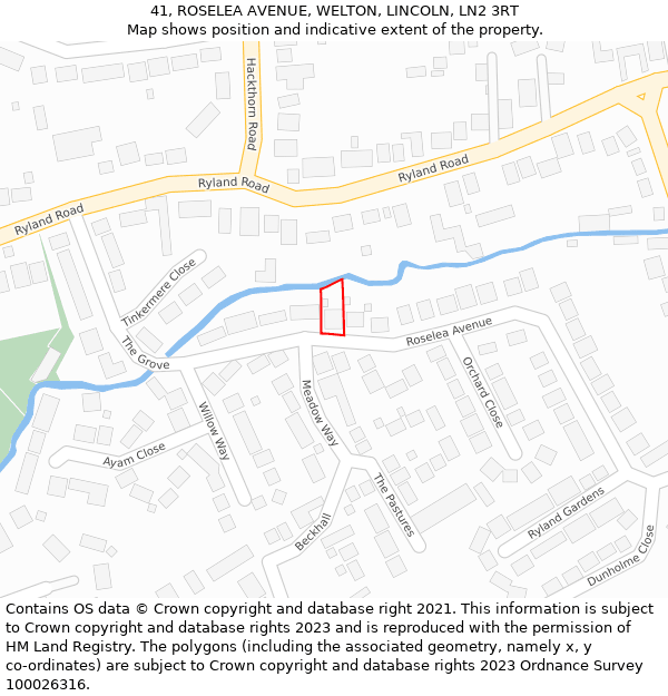 41, ROSELEA AVENUE, WELTON, LINCOLN, LN2 3RT: Location map and indicative extent of plot