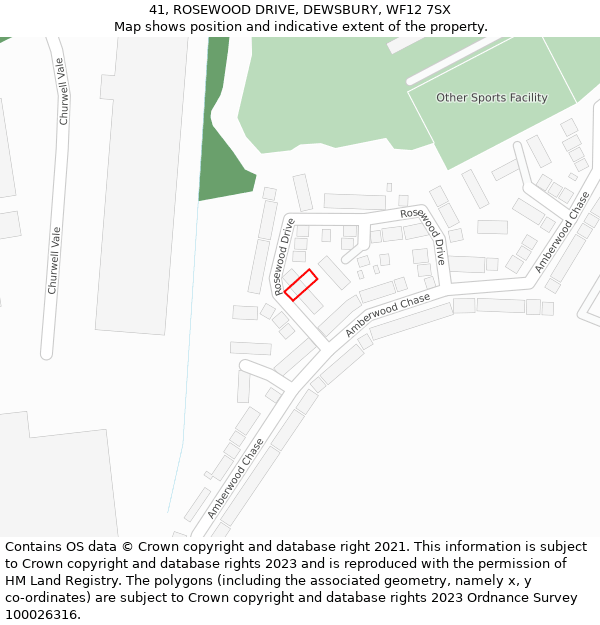 41, ROSEWOOD DRIVE, DEWSBURY, WF12 7SX: Location map and indicative extent of plot