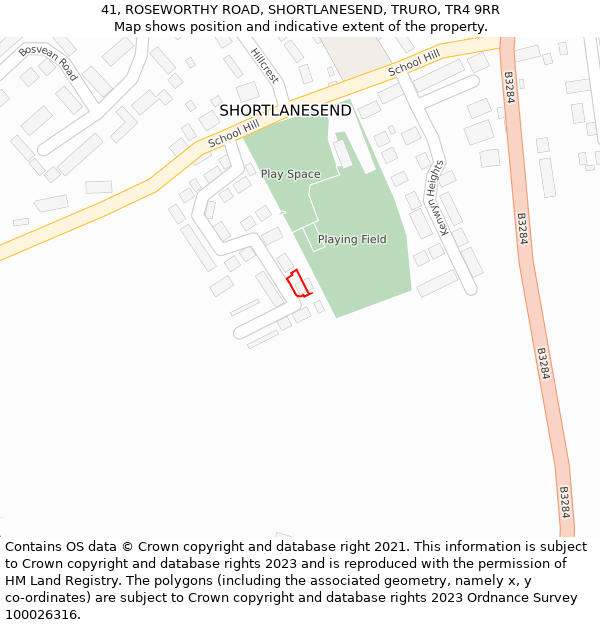 41, ROSEWORTHY ROAD, SHORTLANESEND, TRURO, TR4 9RR: Location map and indicative extent of plot