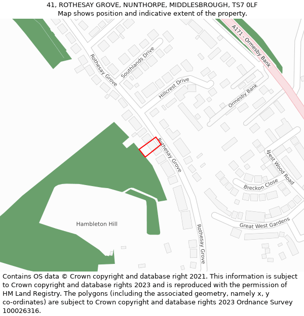 41, ROTHESAY GROVE, NUNTHORPE, MIDDLESBROUGH, TS7 0LF: Location map and indicative extent of plot