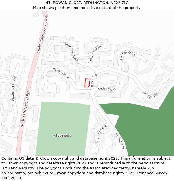 41, ROWAN CLOSE, BEDLINGTON, NE22 7LG: Location map and indicative extent of plot