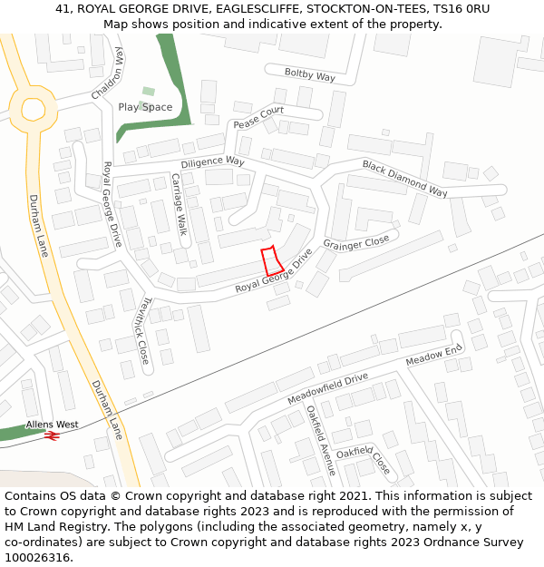 41, ROYAL GEORGE DRIVE, EAGLESCLIFFE, STOCKTON-ON-TEES, TS16 0RU: Location map and indicative extent of plot